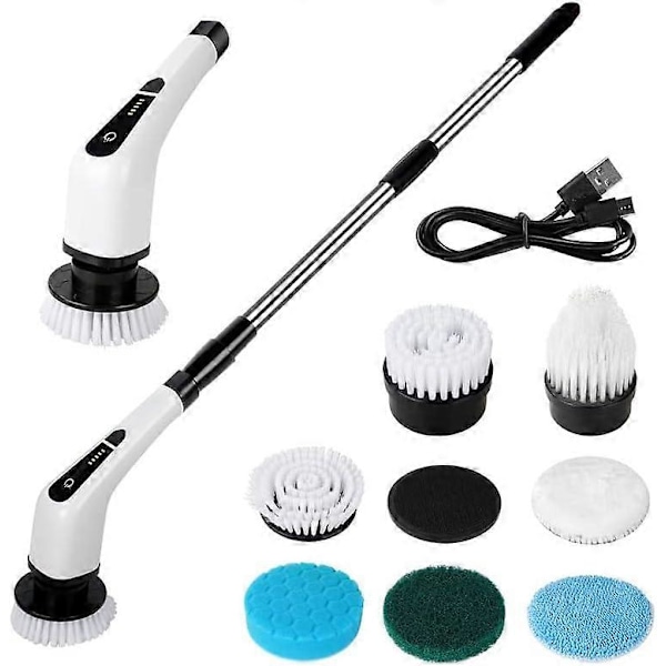 Electric cleaning brush, USB rechargeable cleaning brush, cordless rotary scrubber with telescopic handle and 7 interchangeable brush heads, rotary sc