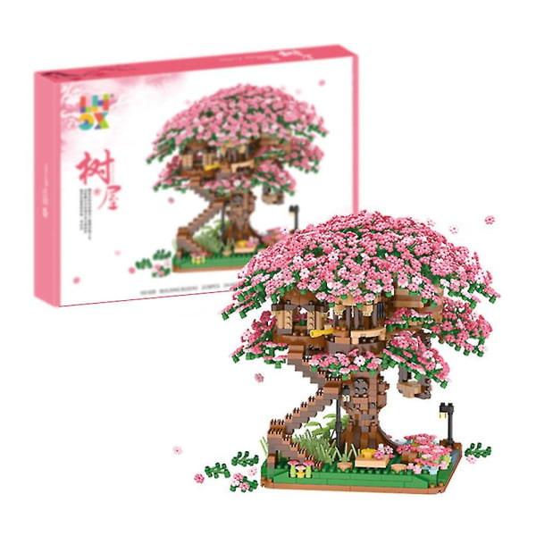 2008 st Sakura Tree House Micro byggklossar Set Arkitektur Mini tegelstenar av körsbärsblommor Bonsai modell, leksakspresenter för barn
