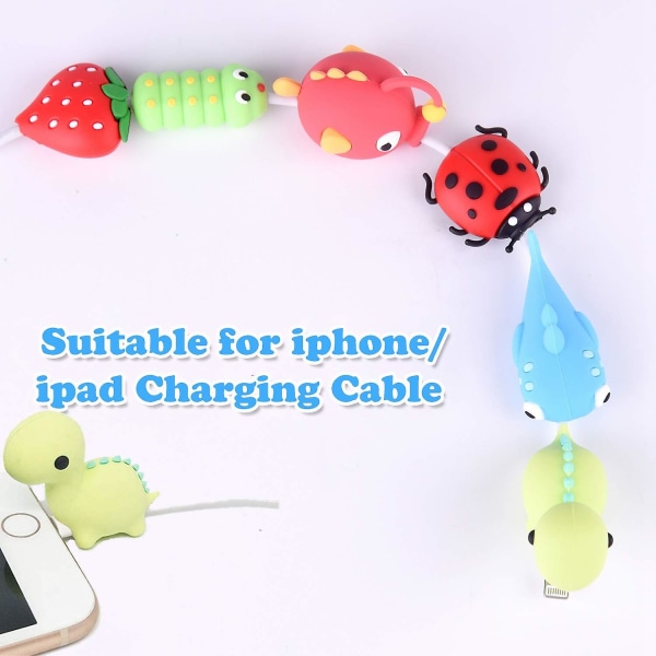 18 stk Kabelbeskytter for iPhone/iPad USB Lightning, Plast Kabel Dyr Søte Dinosaur Biter Fisk Lade Saver Kabel, Telefon tilbehør USB Lader