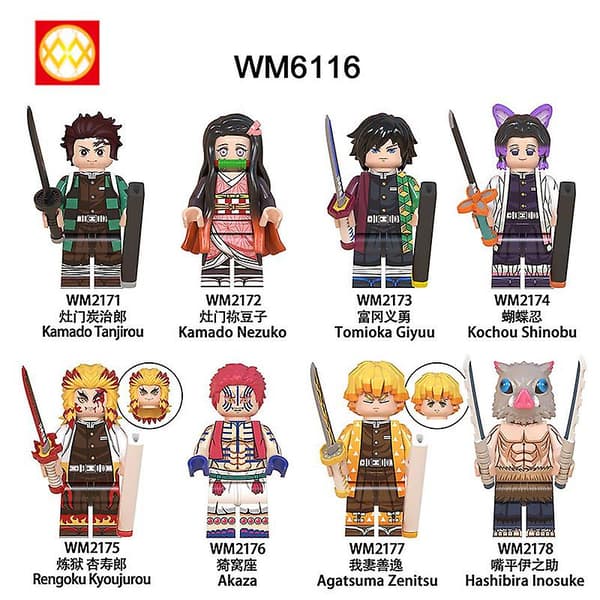 8 stk. Demon Slayer Action Bricks Plastik kompatible legetøj