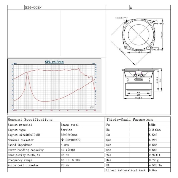 40W Metallisk Guld Högtalare 4 Tum Bas Högtalare 40W 4Ohm Subwoofer 50hz~20kHz
