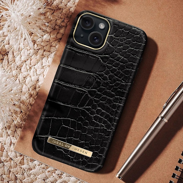 Etui til iPhone 15 Plus Luxe Ultra tynd Neo Sort Croco, Sort