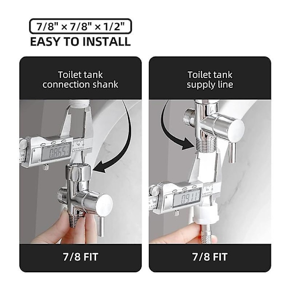 Bidet T-adapter, messing T-adapter med avstengningsventil 3-veis T-kobling 7/8 tommer x 7/8 tommer x G1/2 for toalett