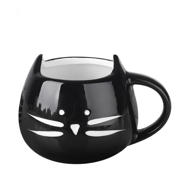 Tvådelad söt kattunge keramisk kopp par kopp keramisk kopp kaffe, te, mjölk, vatten (svart)-13,5*9,5 cm