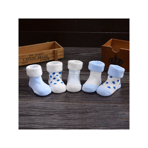 Sklisikre babysokker småbarnssokker i ren bomull babybarn sklisikre sokker 6-12 måneder blue