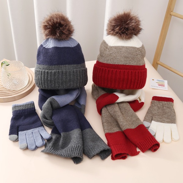 Børns varme vinterdragt plus fløjlshue, handsker og tørklæde tredelt sæt egnet til 8-15 år Red coffee color