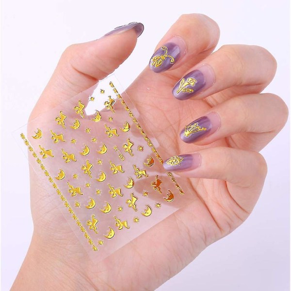 30 ark guld nagelklistermärken 3d nail art Metalliska nageldekaler Star Moon Heart Butterfly Glitter