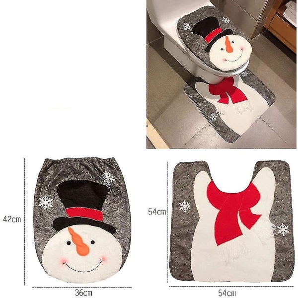 Cheng-9 Christmas Snowman Santa Deer Toalettsetetrekk og teppesett Rødt julepynt bad (snømannstil 2)
