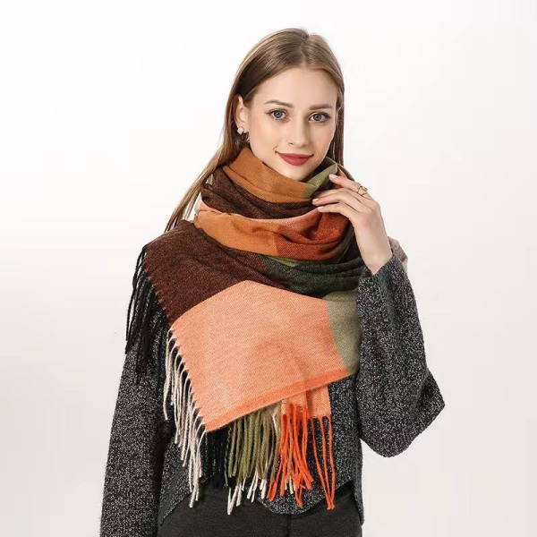 Kvinnors rutig överdimensionerad kashmirscarf lång mjuk scarf dam höst och vinter lång halsduk red