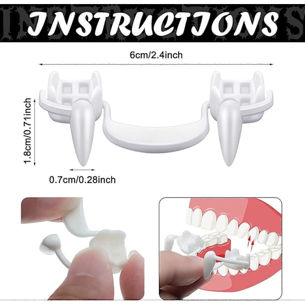 2 Par Vampyrtann, Vampyrfanger, Inntrekkbare Vampyrfanger, Inntrekkbare Skremmende Vampyrfanger Tennes, Halloween Vampyrtann for Barn Voksne H