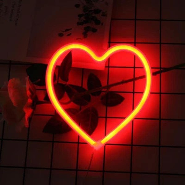 Punainen sydänvalokyltti, paristokäyttöinen tai USB käyttöinen led-neonvalo juhliin, koulun asuntolan koristeet lamppupöytä- ja seinäkoristeluvalo Fo