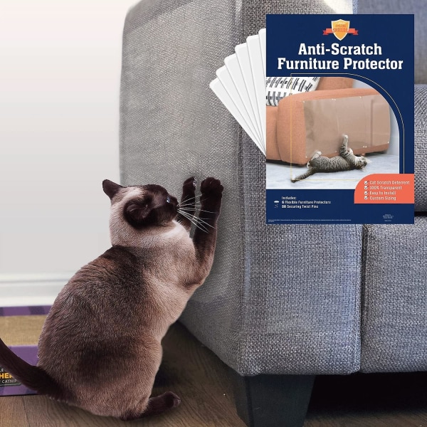 Cat Scratch Furniture Protector - pakke med 6, gjennomsiktig 17x12 In Cat Training Couch Protector - Plast, Anti-ripe klebrig tape Cat