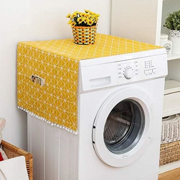 Multifunktionelt støvbetræk i bomuld og hør med sideopbevaringspose til vaskemaskine gul