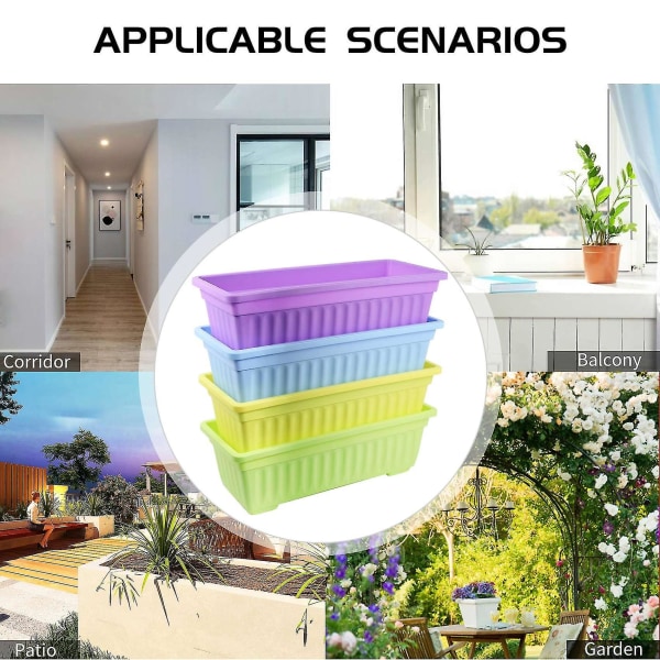 4 pakker 17 tommer blomstervindueskasse i plast grøntsagsbeholdere til vindueskarmen, terrassen, haven, hjemmet