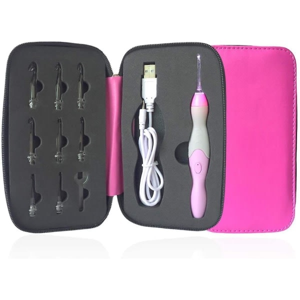 Upplyst set, 9 storlekar utbytbara huvuden 2,5 mm till 6,5 mm med ergonomiska grepphandtag, uppladdningsbara upplysta virknålar komplett set för A