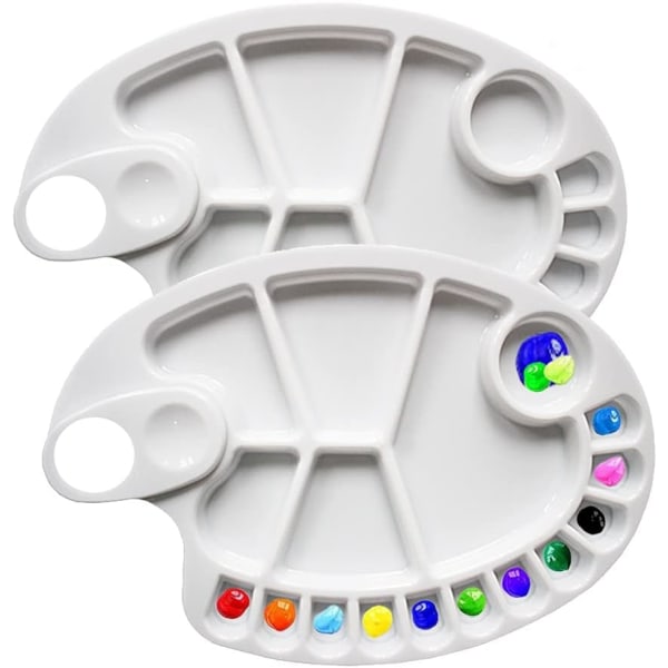 Artist Nonstick Paint Mixing Bakke Palette 11,8 x 8" Oval Easy Clean Art Palette 17 brønde (11,8 x 8"，2 stykker)