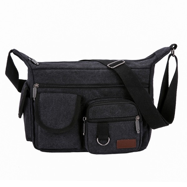 Crossbody-väska för män enkel casual utomhusryggsäck enkel axelväska med flera fickor Black