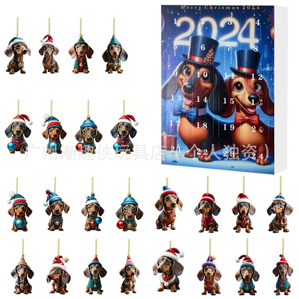 2024 Christmas Calendar Dachshund Christmas 24 Day Countdown Calendar Blind Box Holiday Gift-D