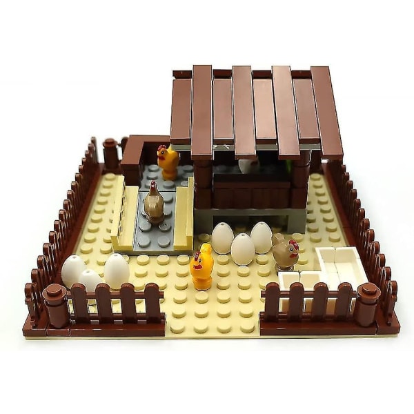 Dww-kyckling Coop Hen House Building Block Set 118 Piece Toy Playset, Alla tillbehör visas roliga, lämpliga för vuxna och barn att bygga