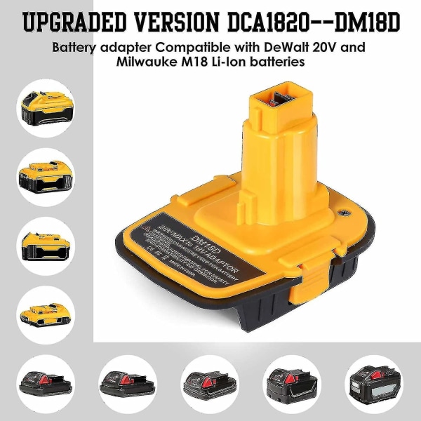 Dm18d Dca1820 batteriadapter med usb-kompatibel Dewalt 20v/18v-kompatibel Milwaukee M18 18v litiumbatteri Dcb204 Dcb205-omformer kompatibel Dewal