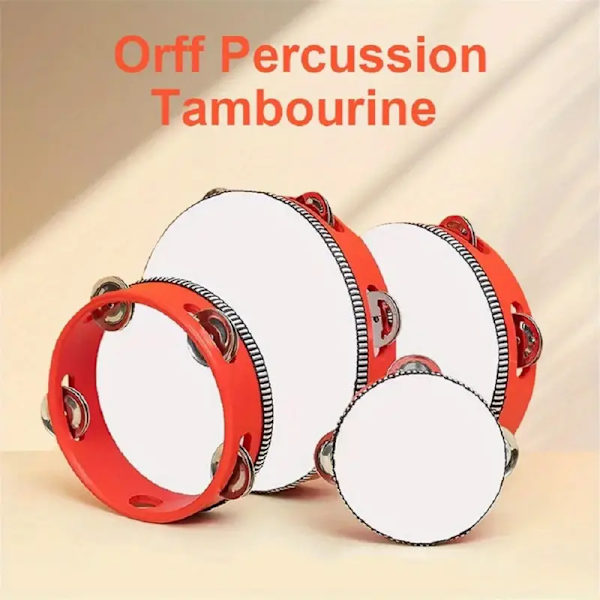 Orff Percussion Tamburin Sæt: 20,32 cm Børns Træ Håndtrommer med Enkelt Række Metal Jingles - Røde Kanter