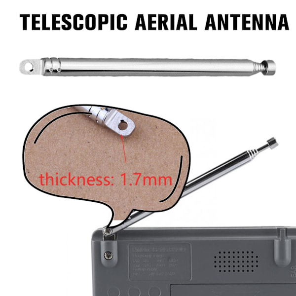 Teleskopisk Antenne for TV Radio DAB AM/FM Erstatning 145mm-740mm M8I2