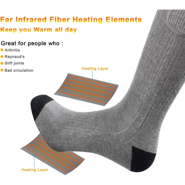 2 paria ladattavia lämmitettyjä sukkia, kaksialueinen lämmitettävä jalkojen lämmitin, paristot eivät sisälly,