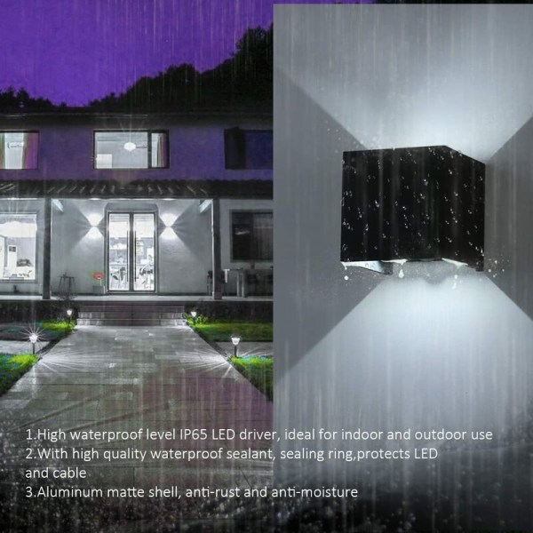 Utomhusvägglampa rörelsesensor 7W LED-vägglampa, sensorvägglampa för trädgård/hall/gång, 6000K kallvit, svart