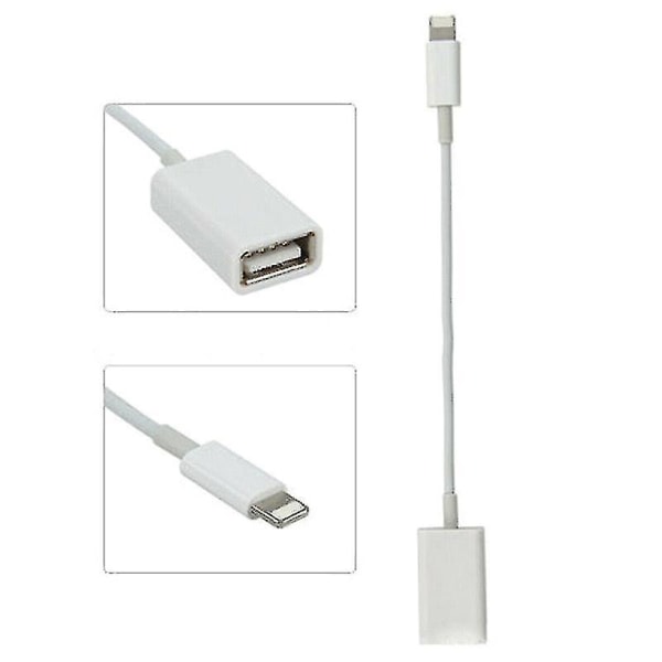 8-pinners Otg-adapter Lightning hann til USB-kabelledning for iPhone iPad-kamera hvit