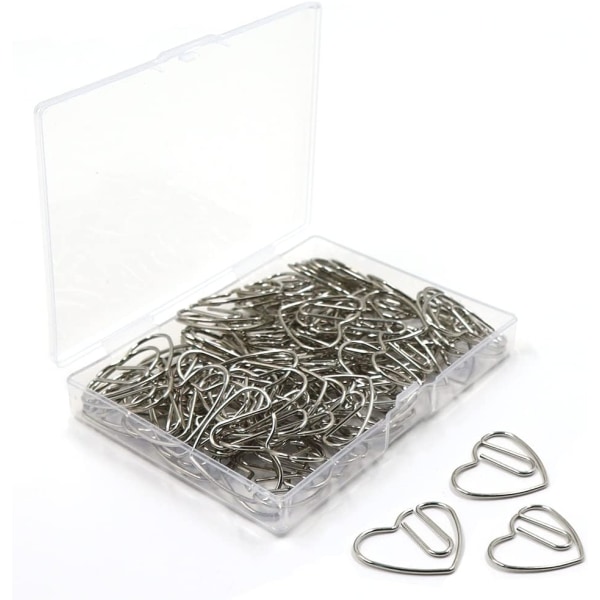 100-pack söta metallhjärta gem, bokmärken, skol- och kontorsfilhanterare (silver)