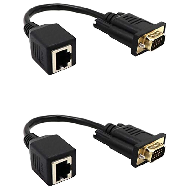 2x Vga til Rj45-adapter Nettverkskabel til Vga-nettverkskabelkontakt Skjerm til nettverkskabeltilkobling