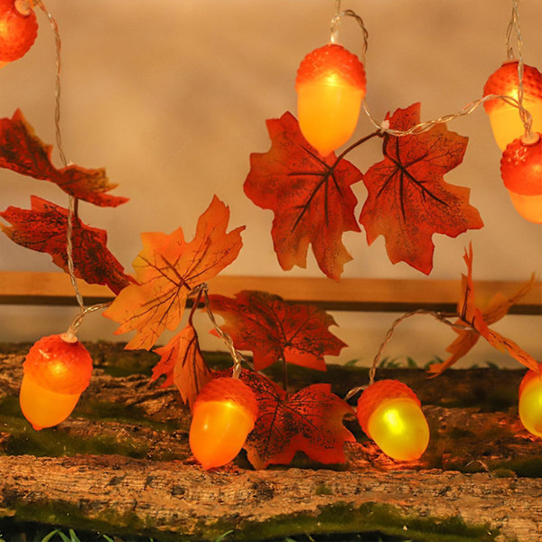 Halloween-dekorasjoner Lighted Fall Garland Total 6,6 fot 10 Led, høstdekorasjoner Halloween-dekor Lønneblader og eikenøtter Strengelys for innendørs rom