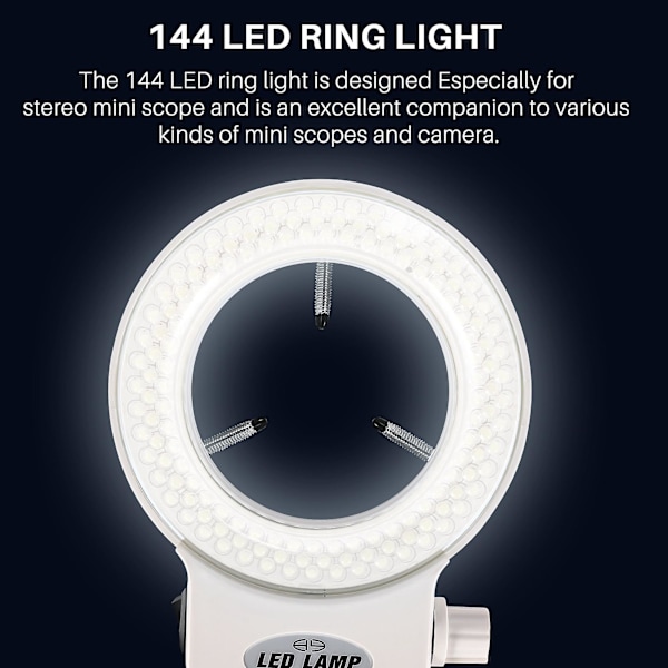 144 LED-ringlys for minilampe - 6000k, 0-100 % justerbar hvitt lys