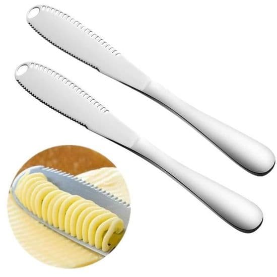 Smørkniv - 3-i-1 - Rustfritt stål - 2 deler - Rustfri - Riflet blad