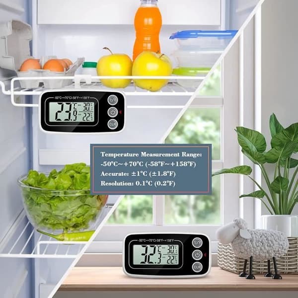 Digitalt kjøleskapstermometer - Temperatur -50°C til 70°C - Lettlest LCD - 2 STK