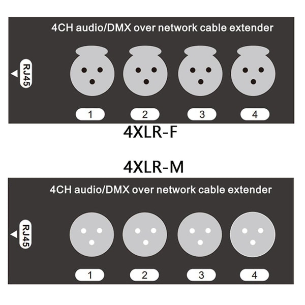 1 st 4-kanals 3-stifts XLR-ljud och DMX över nätverkskabel-förlängare, DMX512-nätverkssignalförlängare, hona