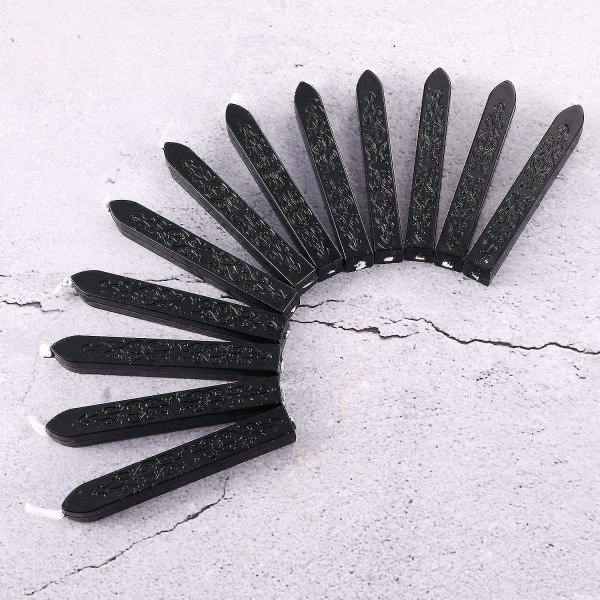 12 stycken förseglingsvaxpinnar med vekar Antik brandmanuskript förseglingsvax för vaxtätningsstämpel (svart)