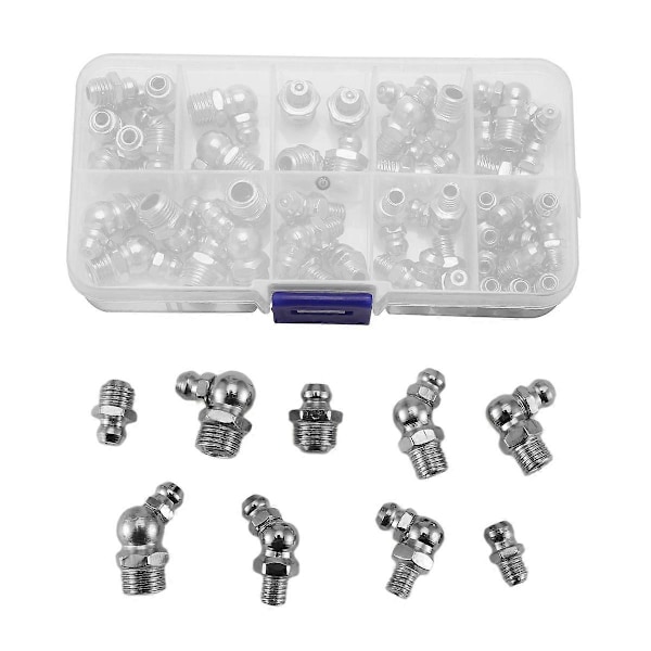 60st Metriska Smörjnipplar Kit, M6 M8 M10 45 90 Graders Hydrauliska Smörjnippel Sortiment för Vinklade