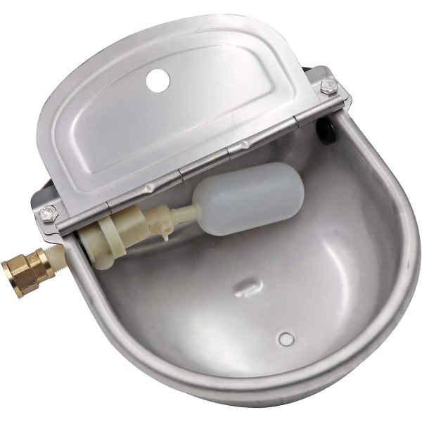 Stainless Steel Waterer With Drain Plug And Brass Connector, Automatic Waterer With Adjustable Float Valve For Cattle, Horse, Dog, Goat, Pig