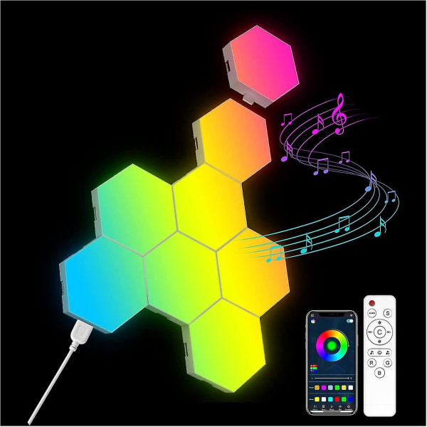 8-pack hexagon vägglampa LED-panel - Smart App RGB hexagon modulär spellampa musik med synkroniserings bikakeformade paneler hexagon lampor för sovrum C