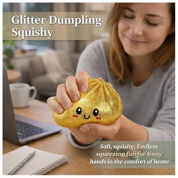 Glitter Dumpling, Squishy Glitter \"Dumpling\" med eske, sensorisk klemmeleke for stresslindring (blå)