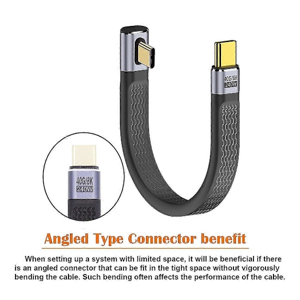 UC-002-0.13L 13cm Lågprofil Vinklad 240W Type-C Hane till Hane USB4 40Gbps 100W 8K Platt FPC Datakabel