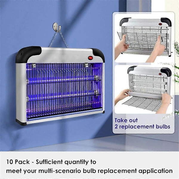 10 Pakning Bug Zapper Erstatningspærer 10W for 20W Innendørs Bug Zapper, BL T8 F10W 13 Tommers Lysrør