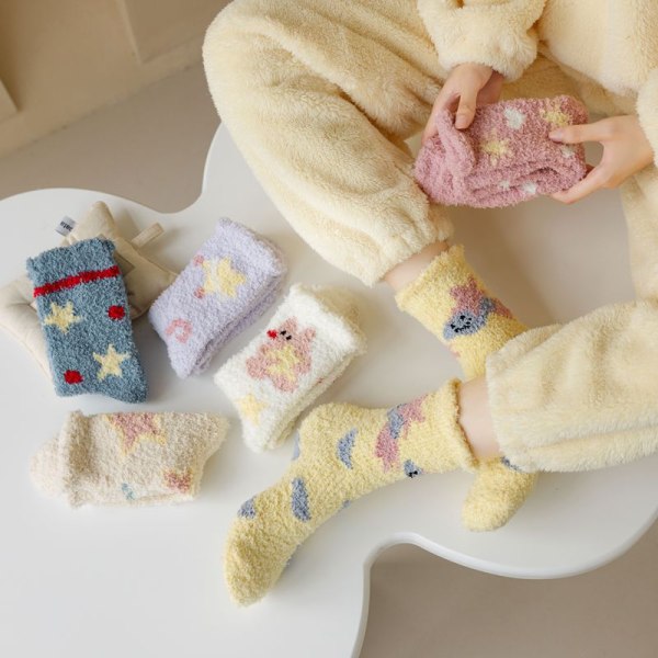 Kvindernes søde sokker vinter varme fluffy sokker fortykkede bløde hjem sokker kvinders julegave seng sokker
