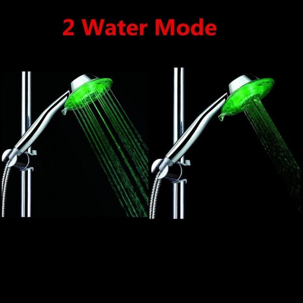 Led dusjhode, 7 farger LED-lys Farger skiftende dusjhode, 2 typer vannmodus Passer til de fleste standard dusjslange