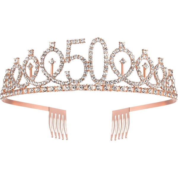 Kvinners 50-årsdagsbelte og tiara, rosegull bursdagsbelte og krone 50-års-belte og tiara for kvinner