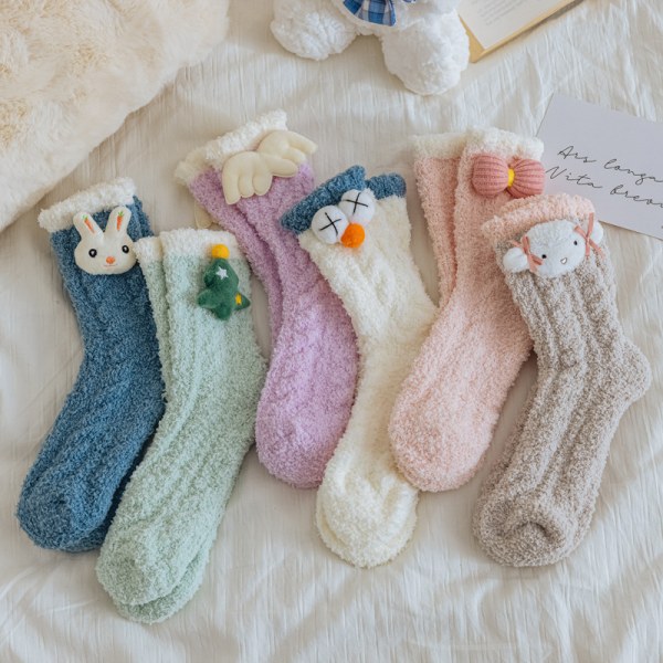 2023 Søte jentesokker jenter varme sengesokker tykke varme vintersokker myke sokker søte dyremønsterdesign