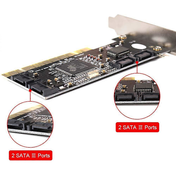 4 Portars PCI SATA Raid Controller Internt Expansionskort med Två Sata-kablar, för Stationär PC, Stödjer