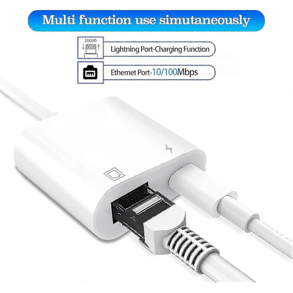 Lightning till Ethernet-adapter, kompatibel 2-i-1 Ethernet LAN-nätverksadapter med laddningsport