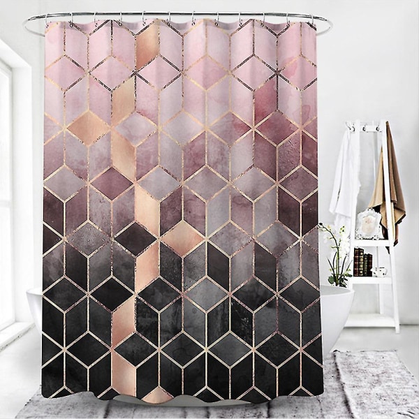 Modernt geometriskt badrum vattentät duschdraperi A-STORLEK, FÄRG: 180x200 cm, rosa